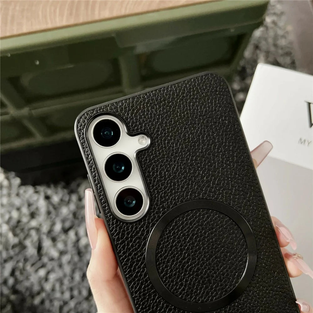 For Samsung Galaxy A57 5G Magnetic Case Litchi Texture PU Leather + TPU Phone Back Cover - Black - 3