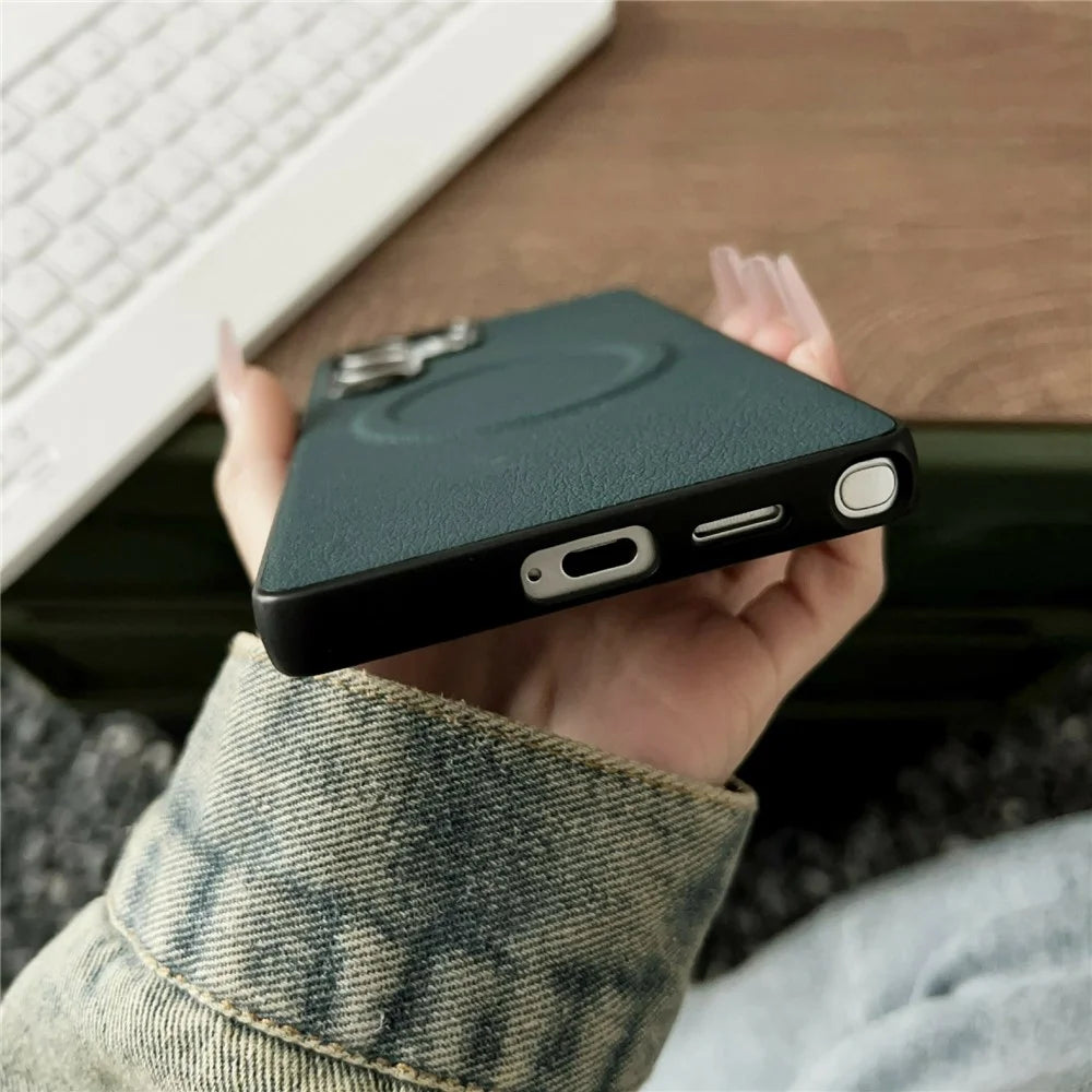 For Samsung Galaxy S26 Ultra Magnetic Case PU Leather + TPU Phone Back Cover - Blackish Green - 5