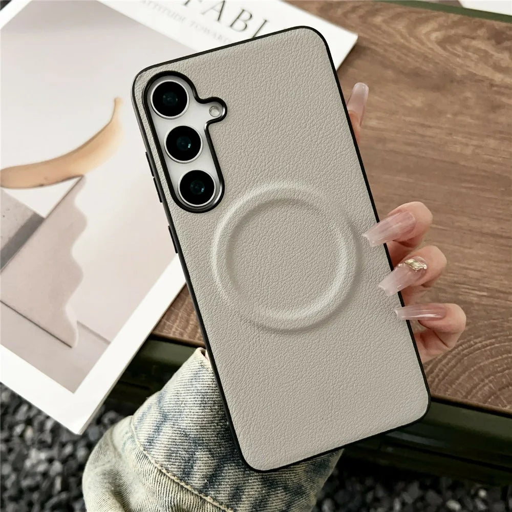 For Samsung Galaxy S26+ Magnetic Case PU Leather + TPU Phone Back Cover - White - 1