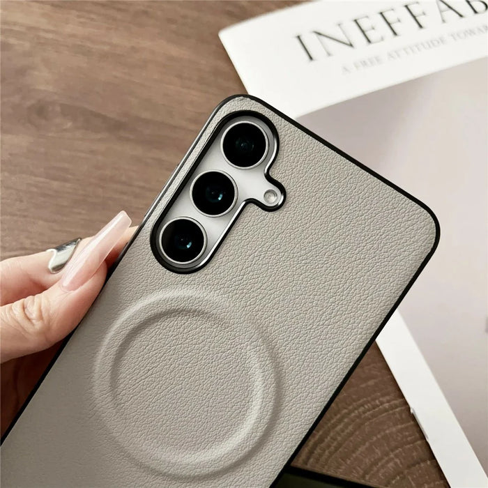 For Samsung Galaxy S26+ Magnetic Case PU Leather + TPU Phone Back Cover - White - 4
