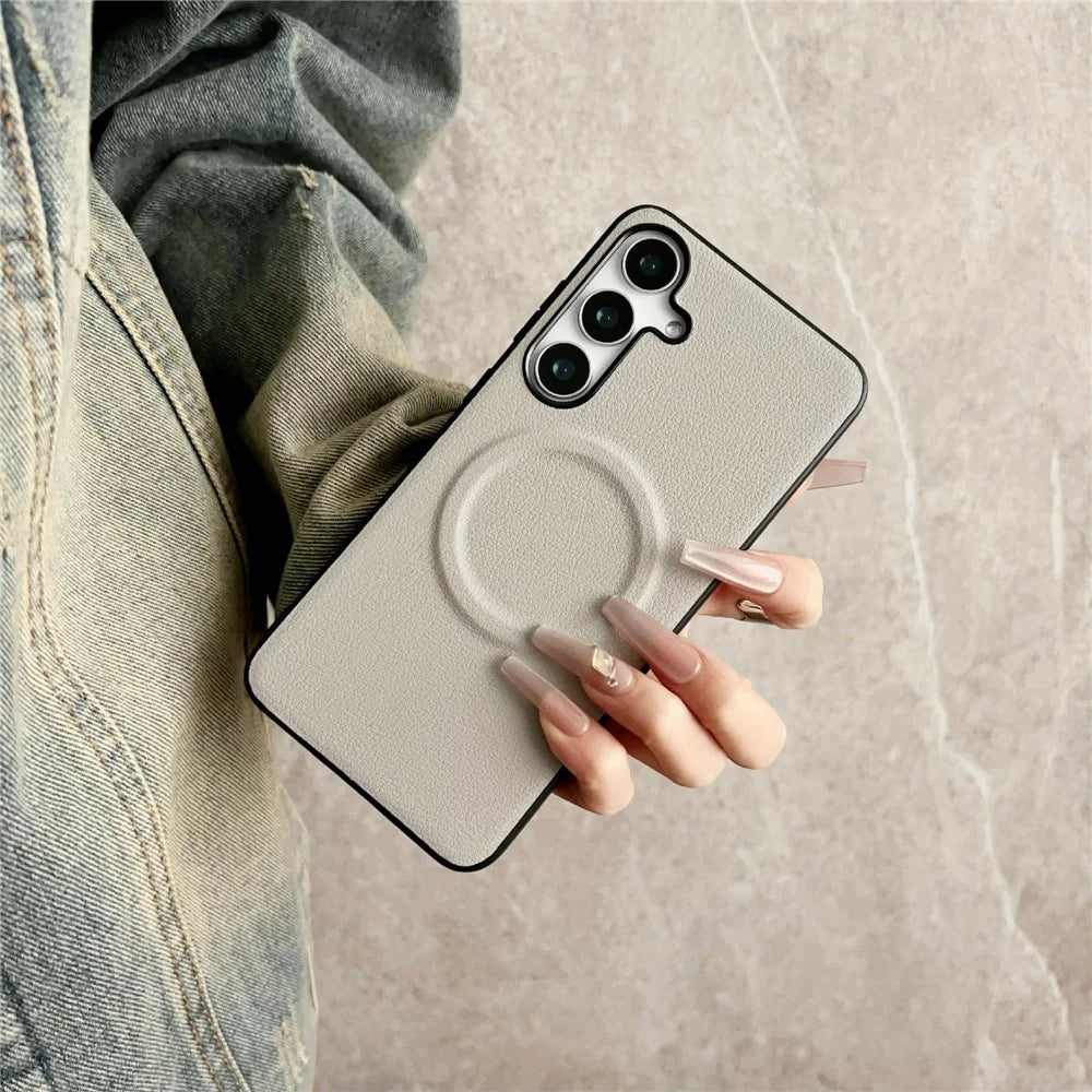 For Samsung Galaxy A57 5G Magnetic Case PU Leather + TPU Phone Back Cover - White - 3