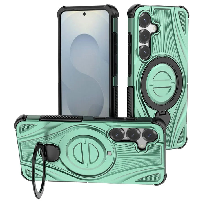 For Samsung Galaxy S26 Magnetic Case Rotating Kickstand TPU PC Shockproof Phone Back Cover - Green - 1