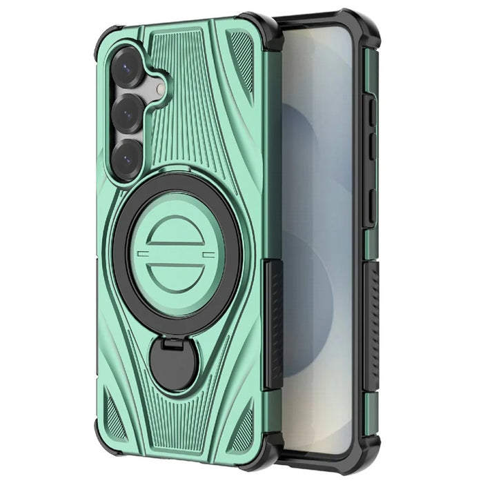 For Samsung Galaxy S26 Magnetic Case Rotating Kickstand TPU PC Shockproof Phone Back Cover - Green - 2