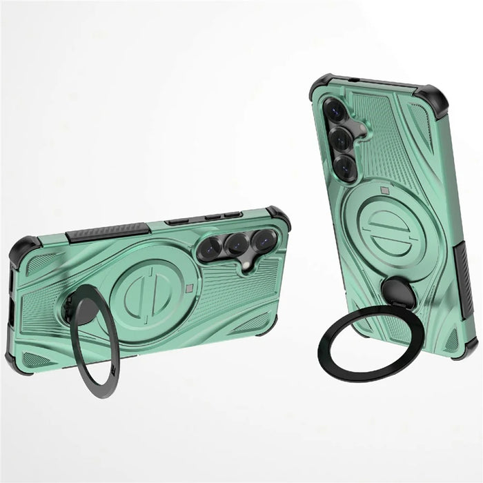 For Samsung Galaxy S26 Magnetic Case Rotating Kickstand TPU PC Shockproof Phone Back Cover - Green - 3