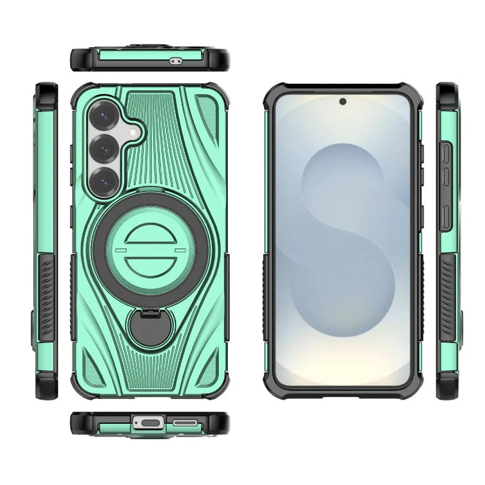For Samsung Galaxy S26 Magnetic Case Rotating Kickstand TPU PC Shockproof Phone Back Cover - Green - 5