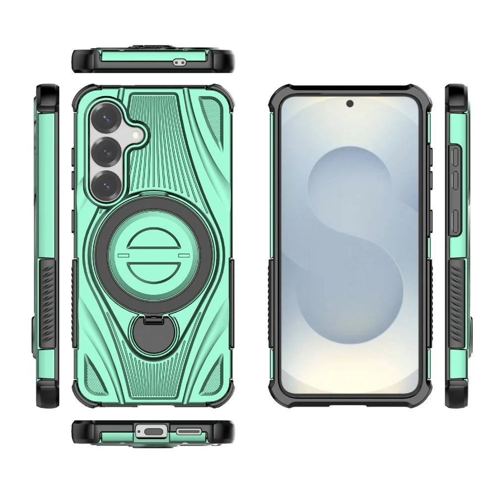 For Samsung Galaxy S26+ Magnetic Case Rotating Kickstand TPU PC Shockproof Phone Back Cover - Green - 5