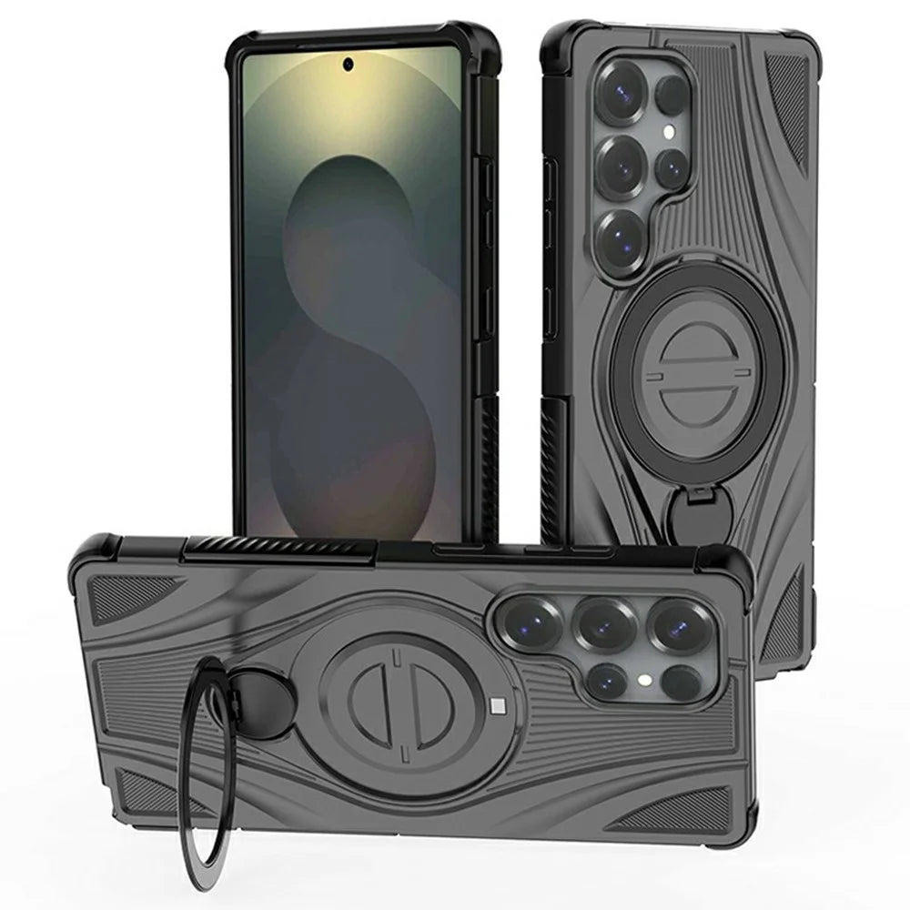 For Samsung Galaxy S26 Ultra Magnetic Case Rotating Kickstand TPU PC Shockproof Phone Back Cover - Black - 1
