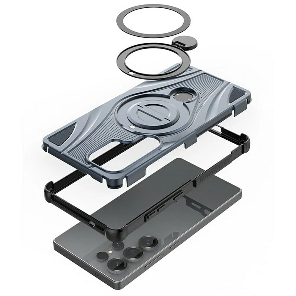 For Samsung Galaxy S26 Ultra Magnetic Case Rotating Kickstand TPU PC Shockproof Phone Back Cover - Black - 7