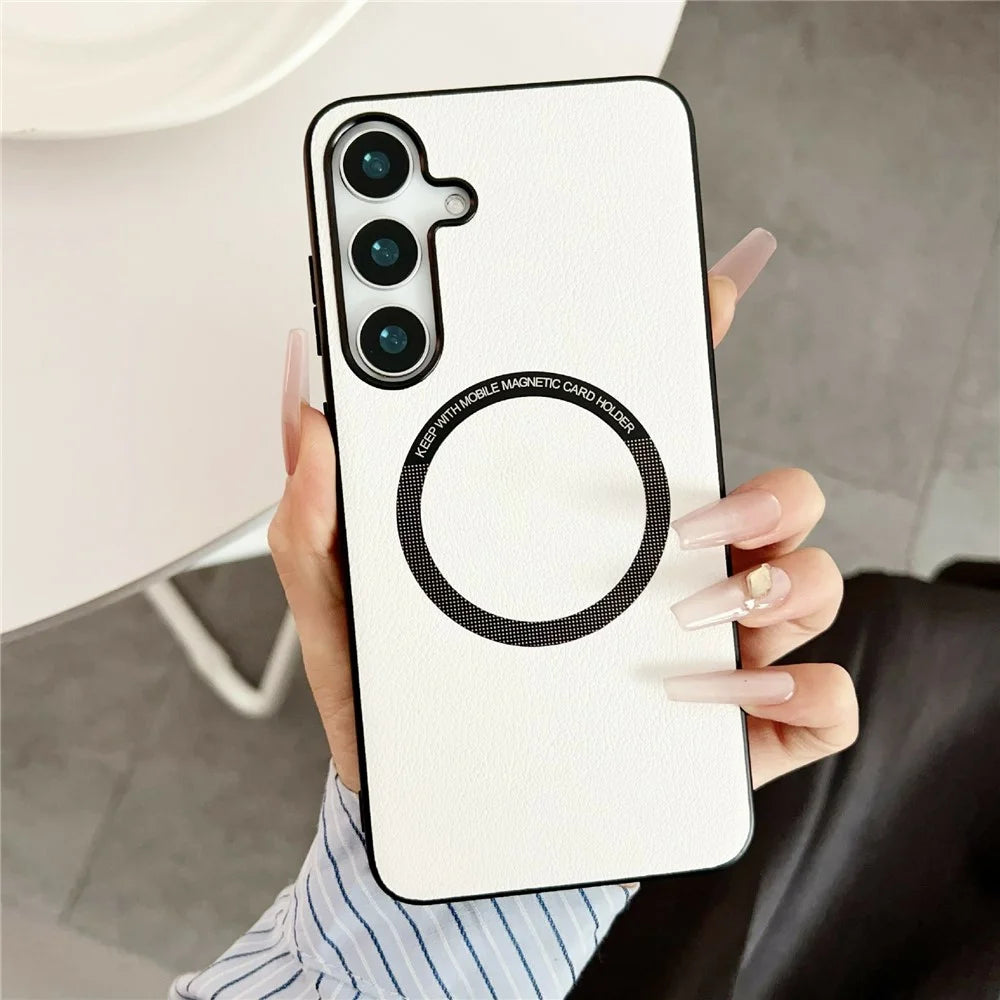 For Samsung Galaxy S26 Magnetic Case Anti-Drop PU Leather + PC Cover - White - 1