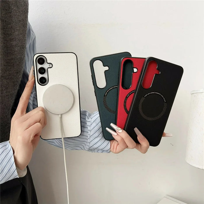 For Samsung Galaxy S26 Magnetic Case Anti-Drop PU Leather + PC Cover - White - 6