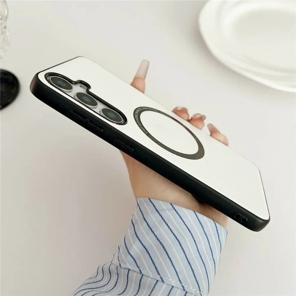 For Samsung Galaxy A37 5G Magnetic Case Anti-Drop PU Leather + PC Cover - White - 4