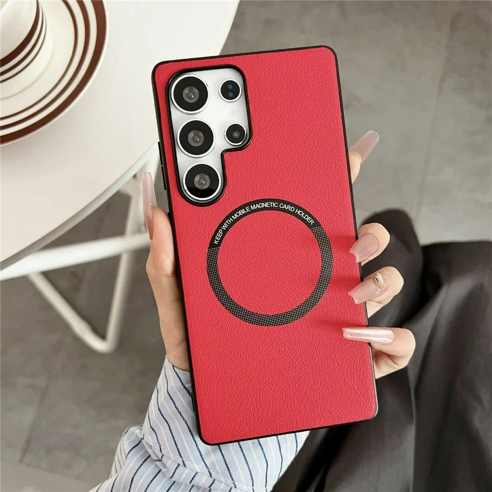 For Samsung Galaxy S26 Ultra Magnetic Case Anti-Drop PU Leather + PC Cover - Red - 1