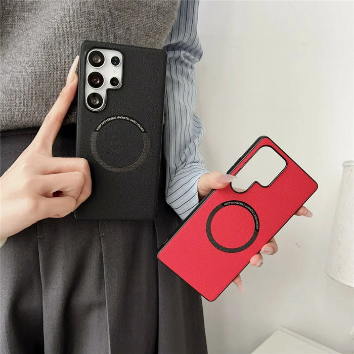 For Samsung Galaxy S26 Ultra Magnetic Case Anti-Drop PU Leather + PC Cover - Red - 3