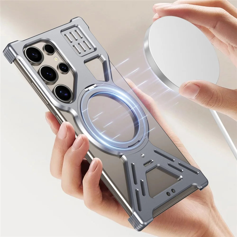 For Samsung Galaxy S24 Ultra Magnetic Bumper Case Rotating Kickstand Metal Phone Cover - Desert Gold - 7