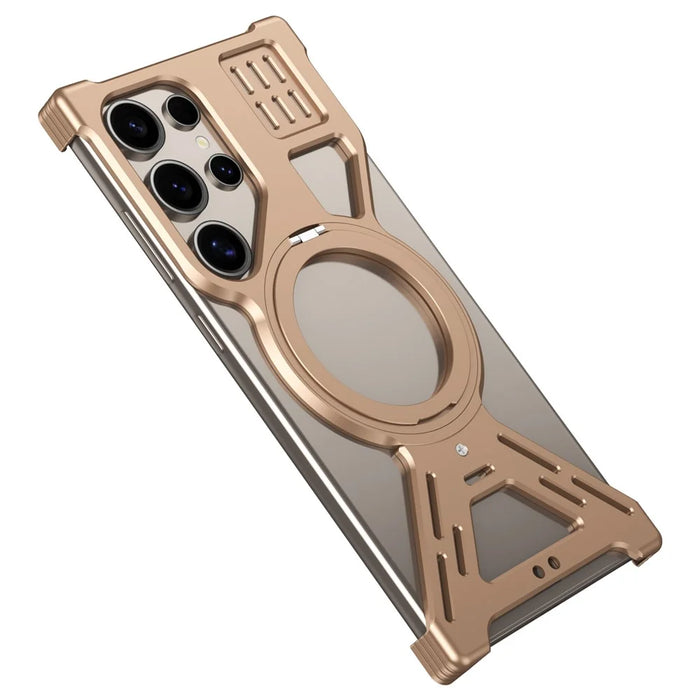 For Samsung Galaxy S23 Ultra Magnetic Bumper Case Rotating Kickstand Metal Phone Cover - Desert Gold - 2