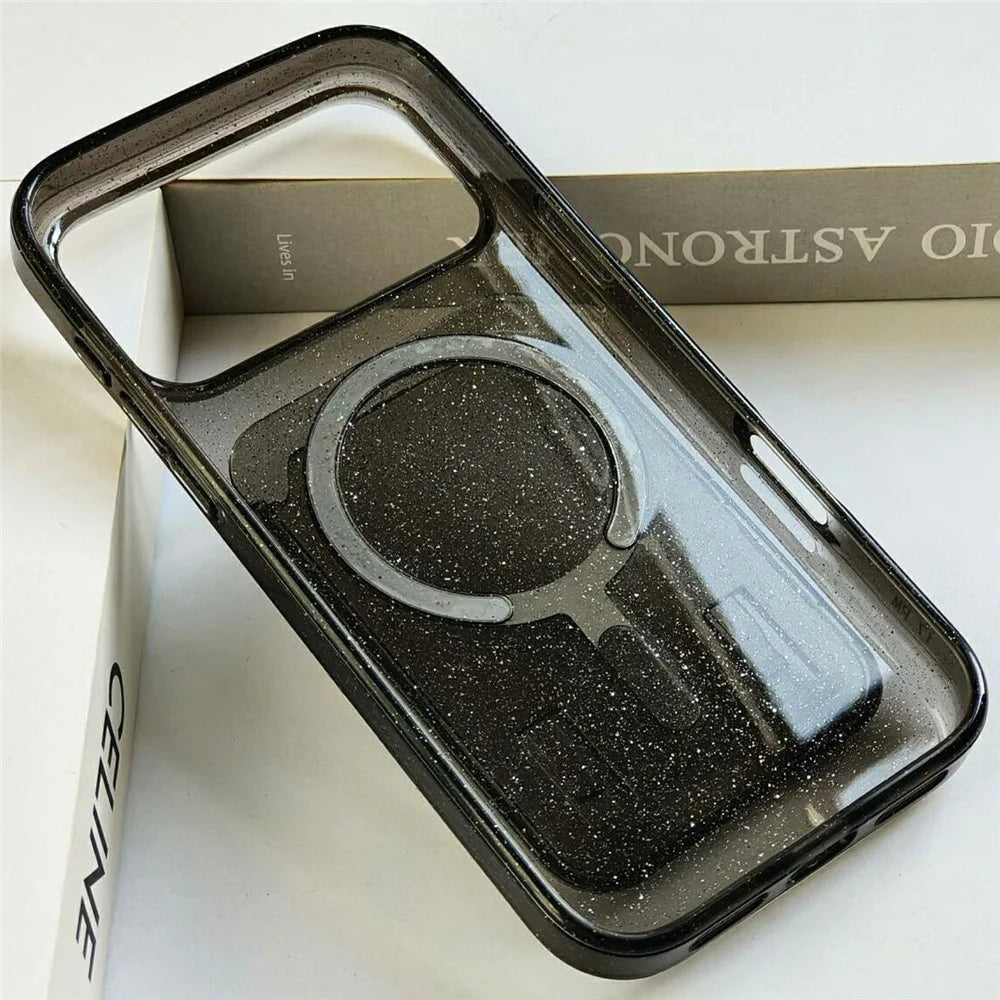 For iPhone 17 Pro Max Case Compatible with MagSafe Glitter Slim Clear Phone Cover with Card Holder - Orange - 3
