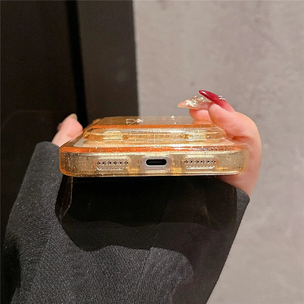 For iPhone 17 Pro Max Case Compatible with MagSafe Glitter Slim Clear Phone Cover with Card Holder - Orange - 7