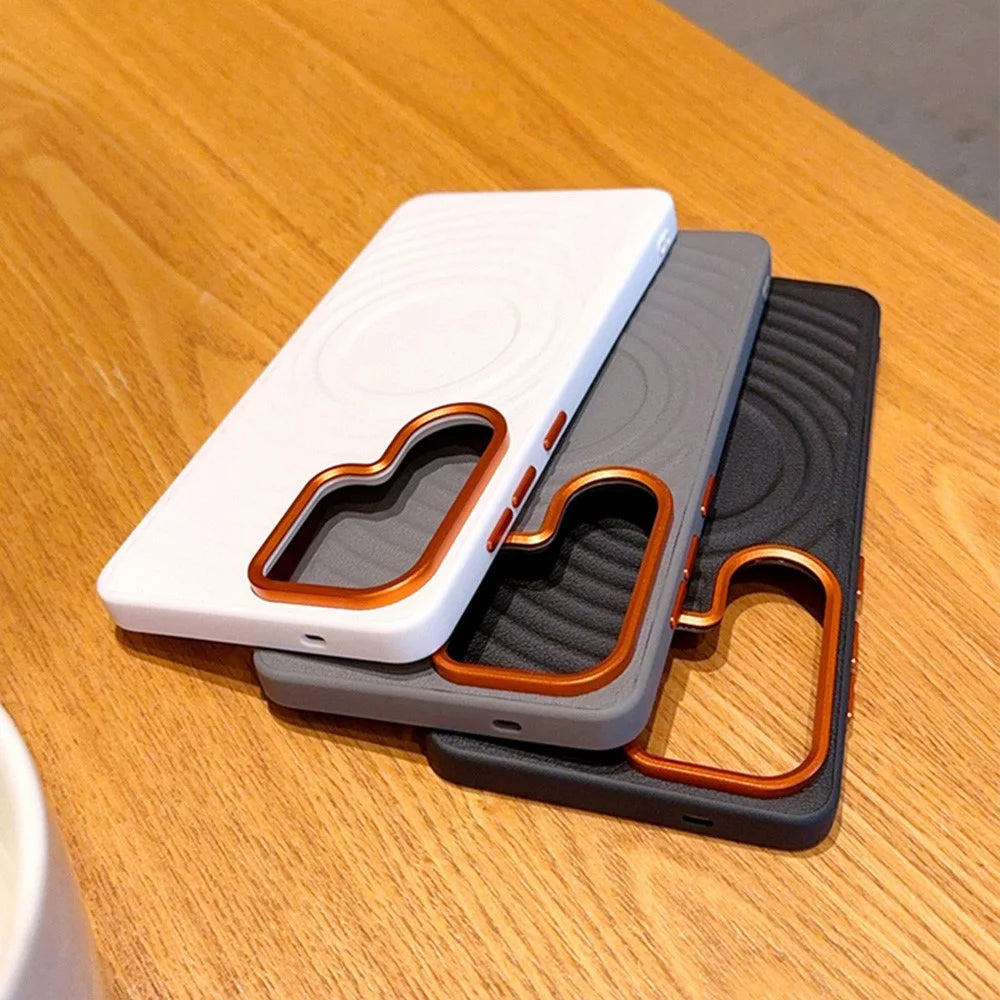 For Samsung Galaxy S26+ Magnetic Case Wave Texture PU Leather Coated PC + TPU Phone Cover - Grey - 4