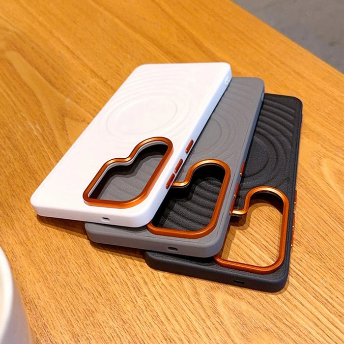 For Samsung Galaxy S26 Ultra Magnetic Case Wave Texture PU Leather Coated PC + TPU Phone Cover - White - 4