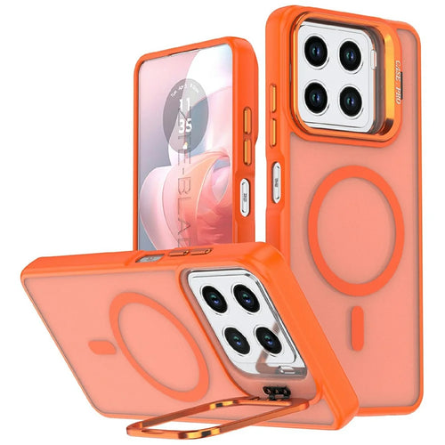 For ZTE Blade A56 Magnetic Case Foldable Kickstand Matte PC + TPU Phone Cover - Orange - 1