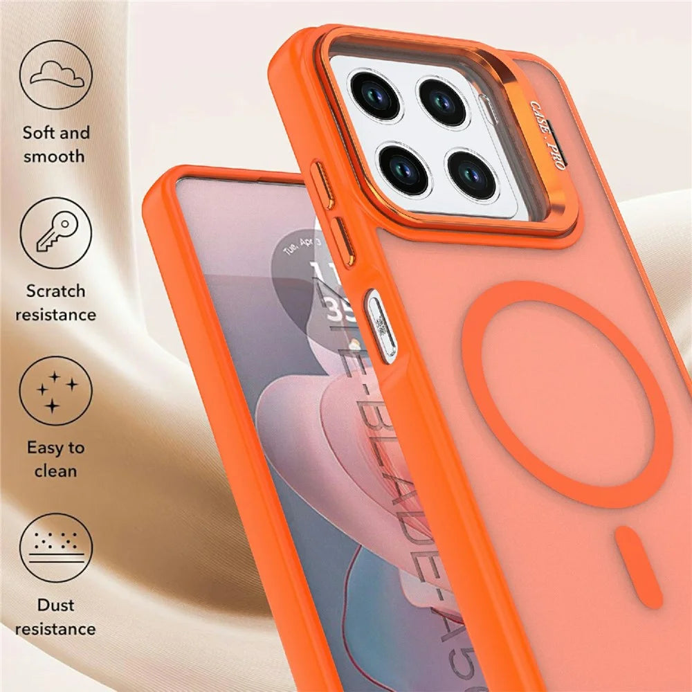 For ZTE Blade A56 Magnetic Case Foldable Kickstand Matte PC + TPU Phone Cover - Orange - 2