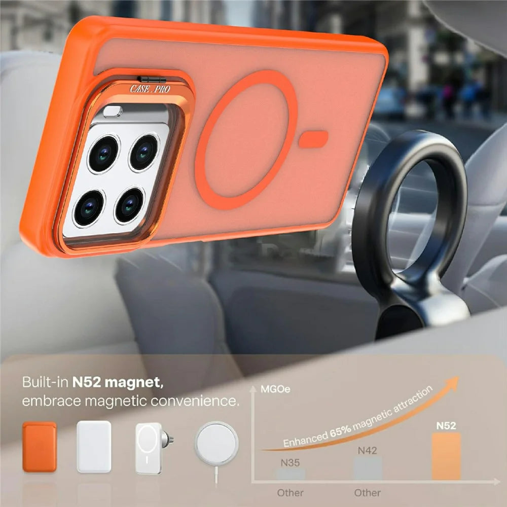 For ZTE Blade A56 Magnetic Case Foldable Kickstand Matte PC + TPU Phone Cover - Orange - 3