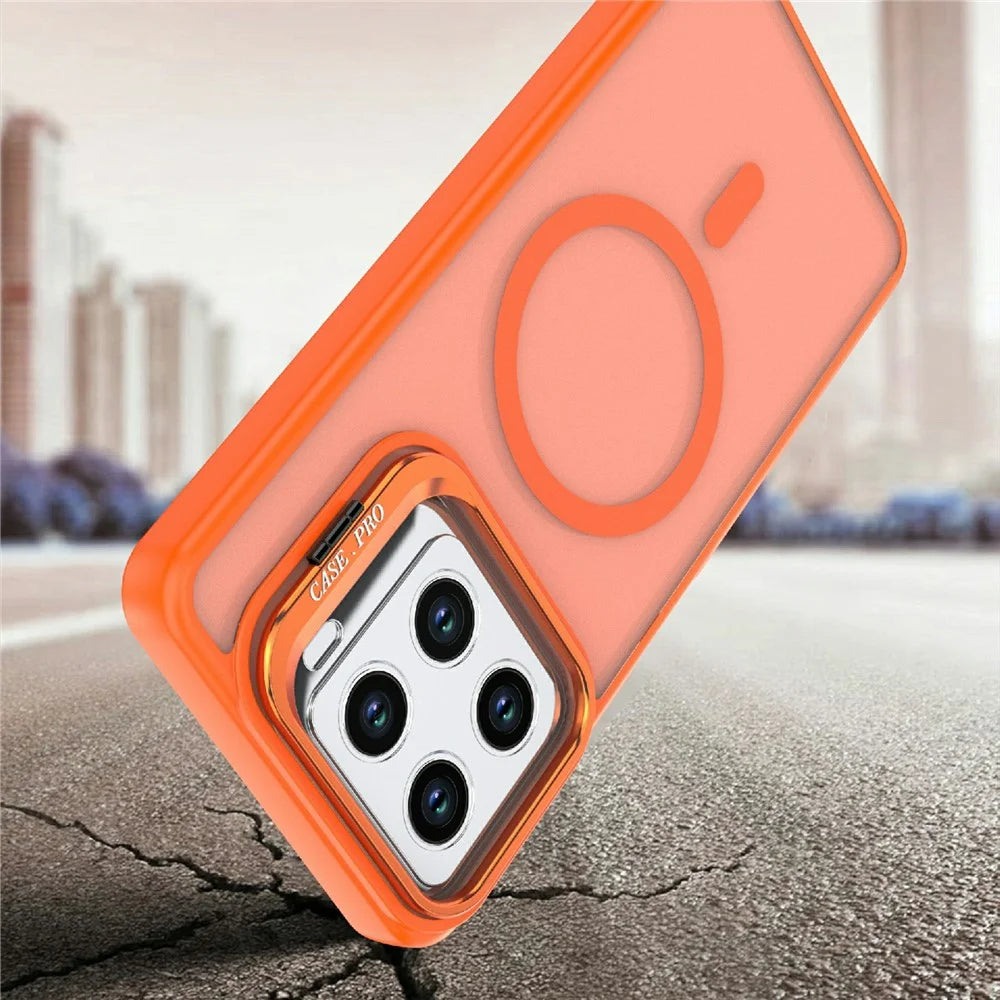For ZTE Blade A56 Magnetic Case Foldable Kickstand Matte PC + TPU Phone Cover - Orange - 4