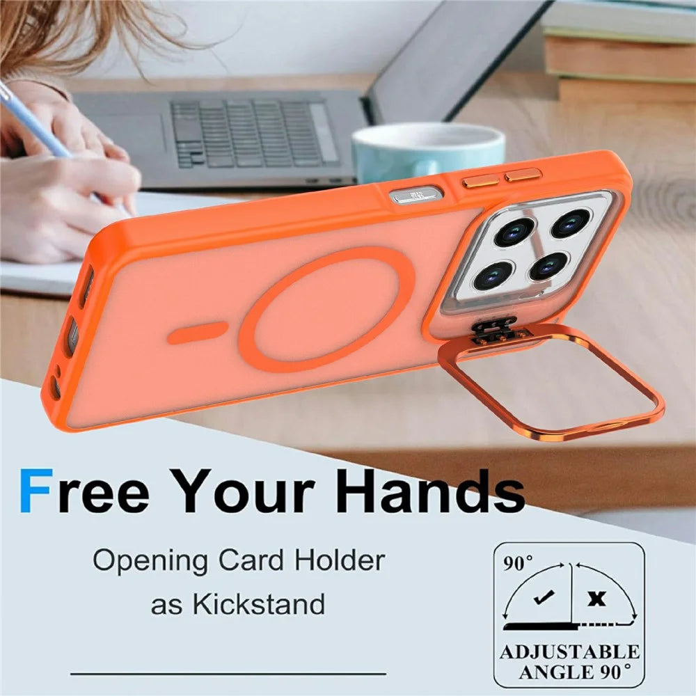 For ZTE Blade A56 Magnetic Case Foldable Kickstand Matte PC + TPU Phone Cover - Orange - 5
