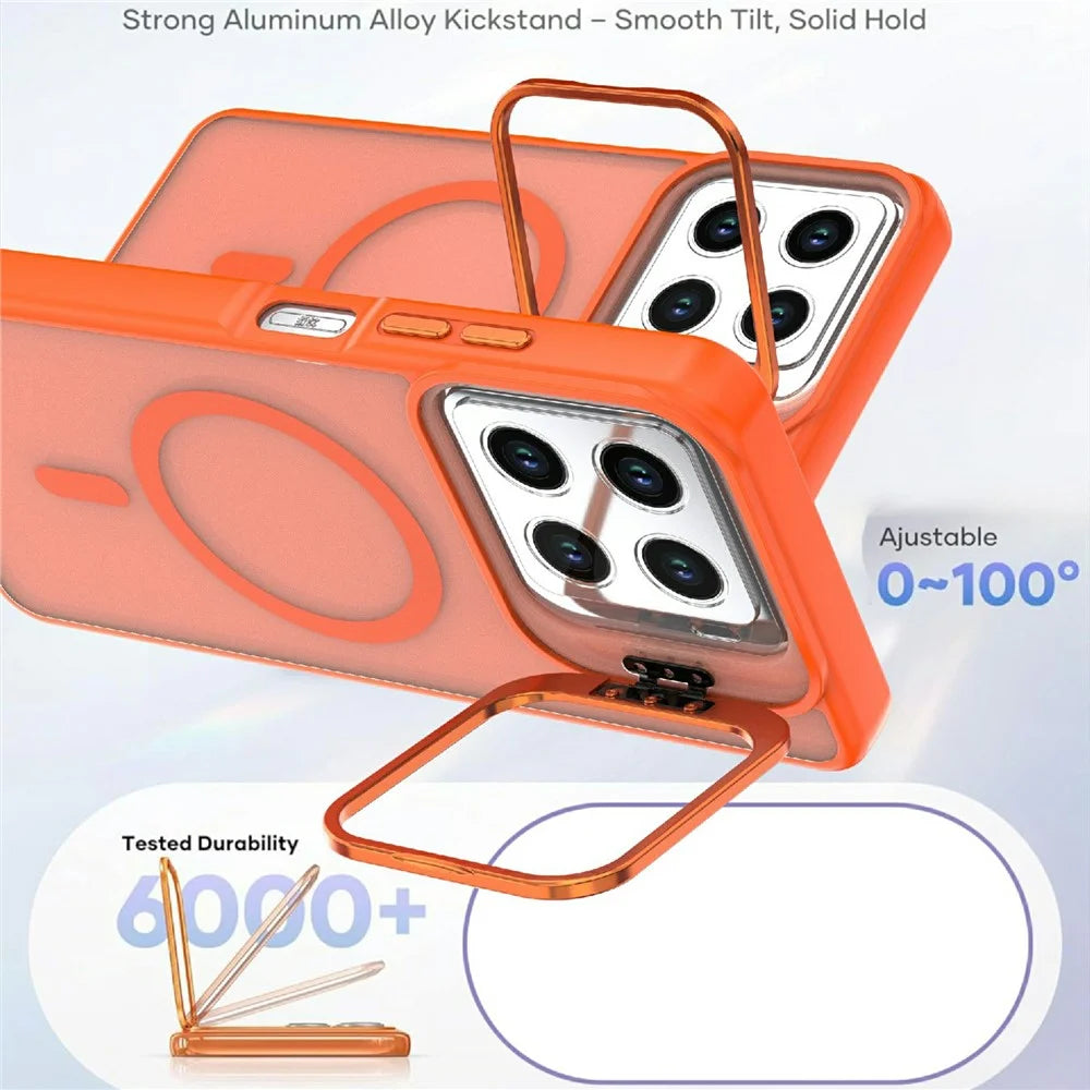 For ZTE Blade A56 Magnetic Case Foldable Kickstand Matte PC + TPU Phone Cover - Orange - 6