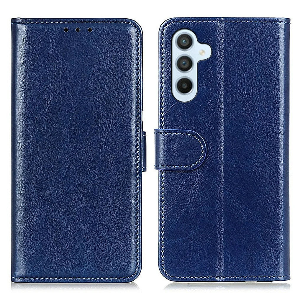 For Samsung Galaxy S26+ Case Crazy Horse Texture PU Leather Phone Stand Cover - Blue - 1