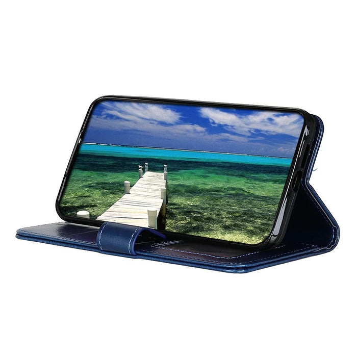 For Samsung Galaxy S26+ Case Crazy Horse Texture PU Leather Phone Stand Cover - Blue - 3