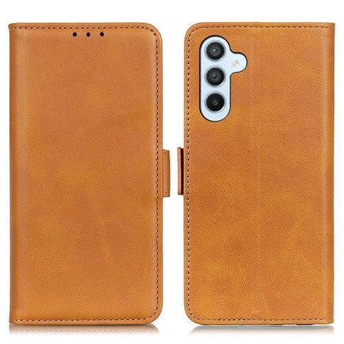 For Samsung Galaxy S26+ Case Stand Cowhide Texture PU Leather Phone Cover - Yellow - 1
