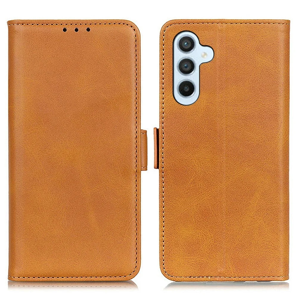 For Samsung Galaxy S26+ Case Stand Cowhide Texture PU Leather Phone Cover - Yellow - 1