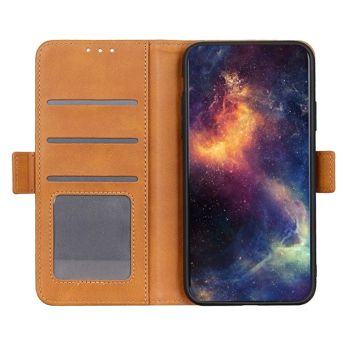 For Samsung Galaxy S26+ Case Stand Cowhide Texture PU Leather Phone Cover - Yellow - 2