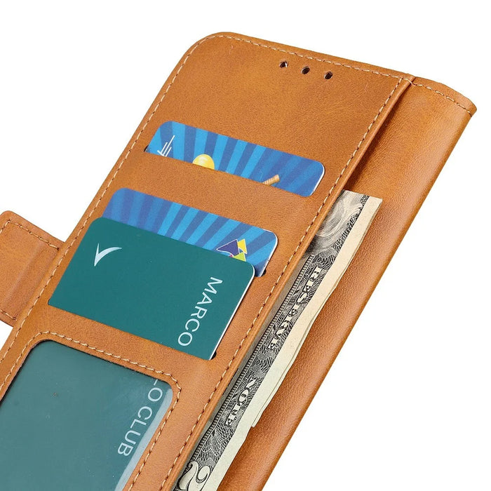 For Samsung Galaxy S26+ Case Stand Cowhide Texture PU Leather Phone Cover - Yellow - 4