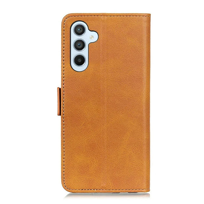 For Samsung Galaxy S26+ Case Stand Cowhide Texture PU Leather Phone Cover - Yellow - 6