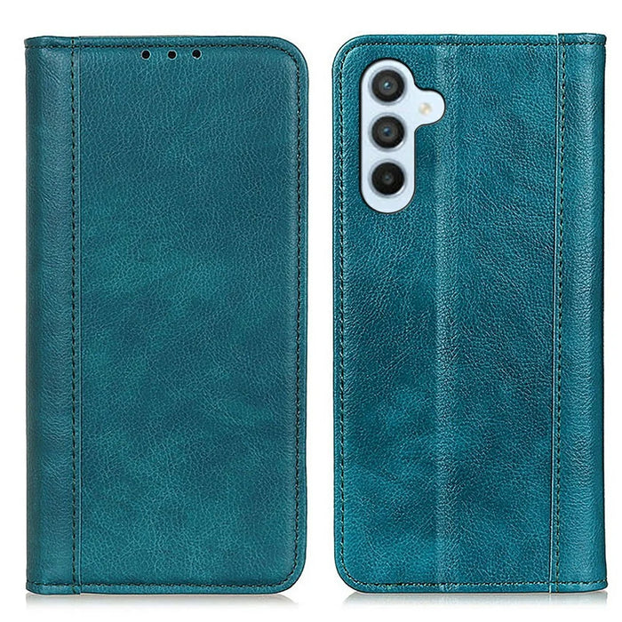 For Samsung Galaxy S26+ Stand Case Split Leather Litchi Texture Wallet Phone Cover - Green - 1