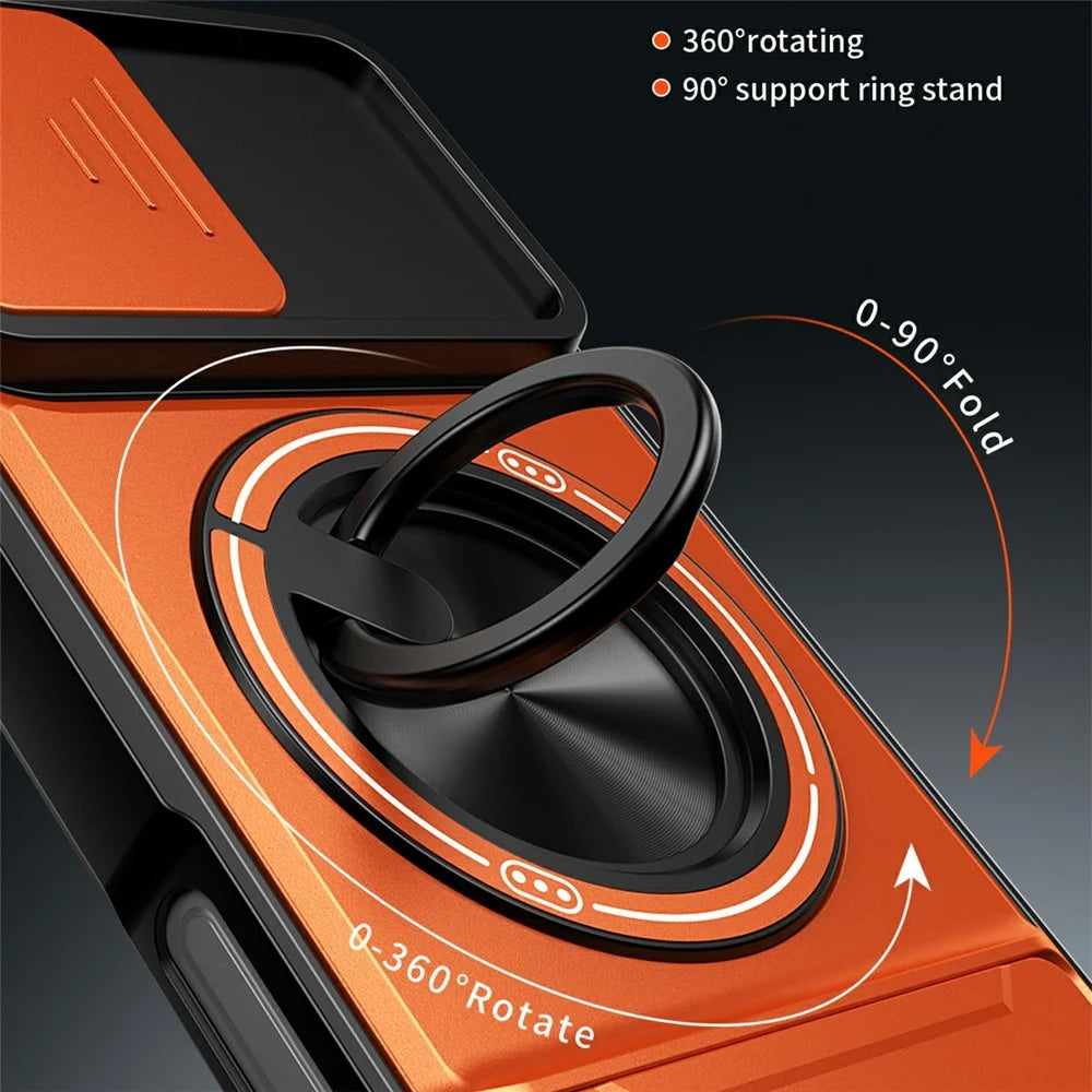 For iPhone 17 Case Compatible with MagSafe Ring Holder Foldable Kickstand TPU PC Phone Cover with Camera Lens Slider - Orange - 6