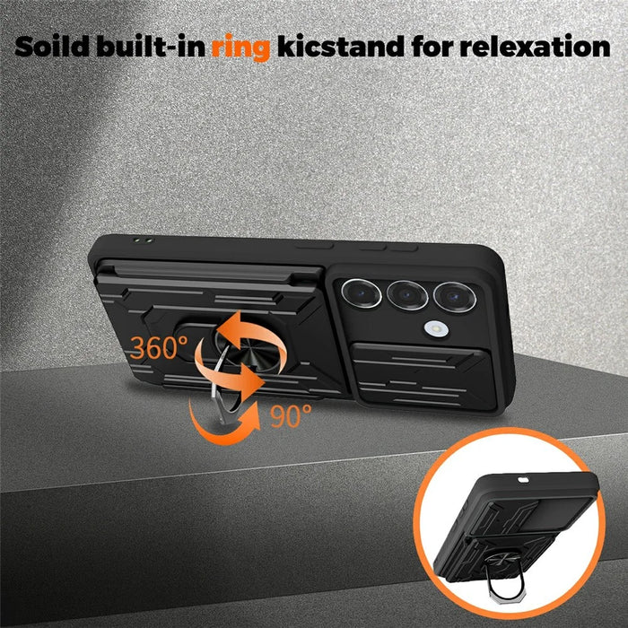 For Samsung Galaxy A37 5G Case PC + TPU Kickstand Phone Back Cover with Camera Slider - Black - 3