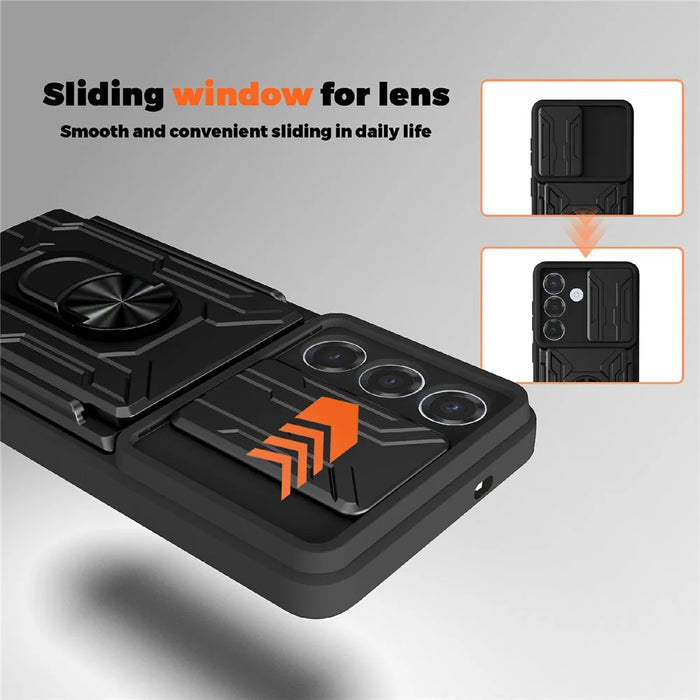 For Samsung Galaxy A37 5G Case PC + TPU Kickstand Phone Back Cover with Camera Slider - Black - 5