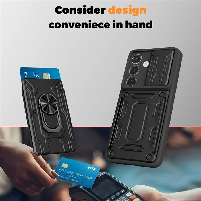 For Samsung Galaxy A37 5G Case PC + TPU Kickstand Phone Back Cover with Camera Slider - Black - 6