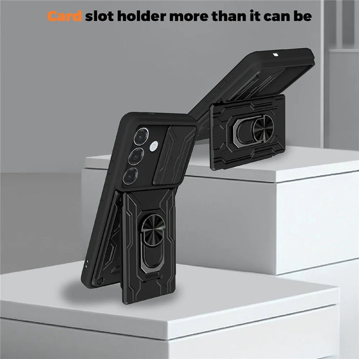 For Samsung Galaxy A57 5G Case PC + TPU Kickstand Phone Back Cover with Camera Slider - Black - 4