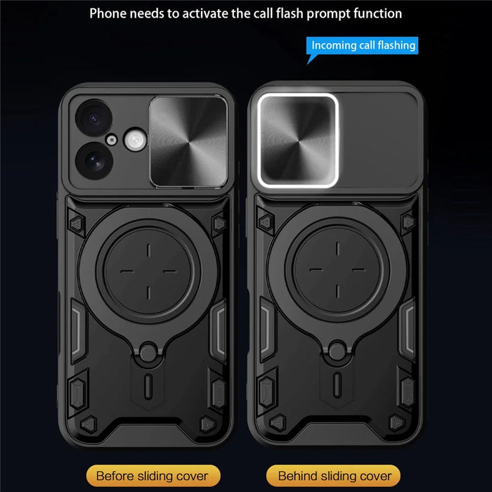 For iPhone 17 Case TPU + PC Phone Cover with Kickstand , Slide Lens Window - Black - 5
