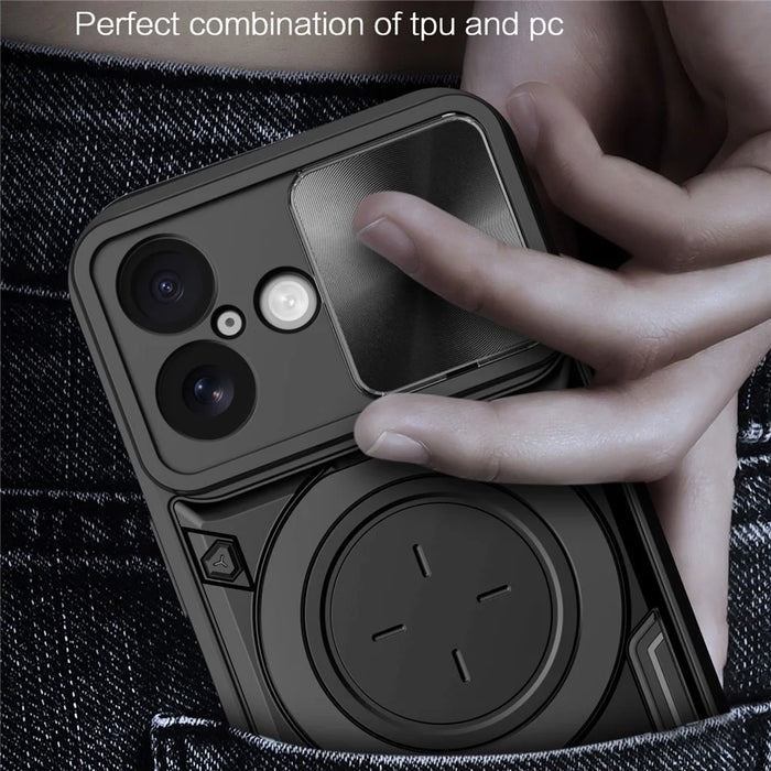 For iPhone 17 Case TPU + PC Phone Cover with Kickstand , Slide Lens Window - Black - 6