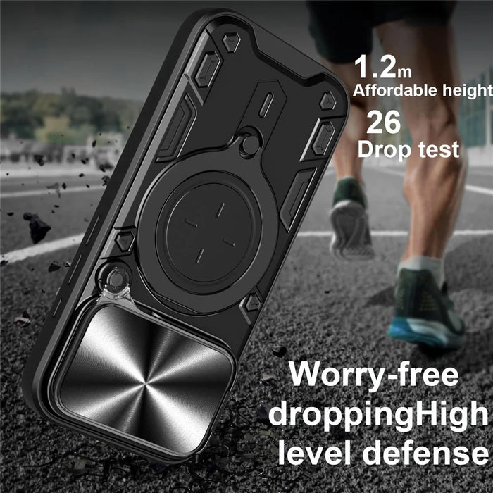 For iPhone 17 Pro Case TPU + PC Phone Cover with Kickstand , Slide Lens Window - Black - 2