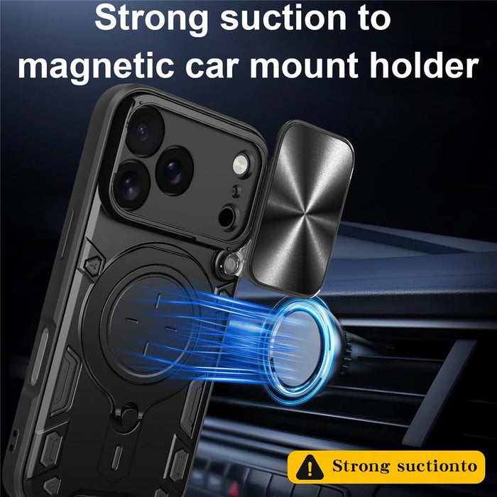 For iPhone 17 Pro Case TPU + PC Phone Cover with Kickstand , Slide Lens Window - Black - 3