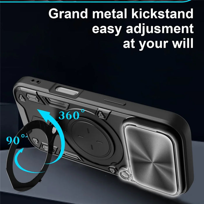 For iPhone 17 Pro Case TPU + PC Phone Cover with Kickstand , Slide Lens Window - Black - 5