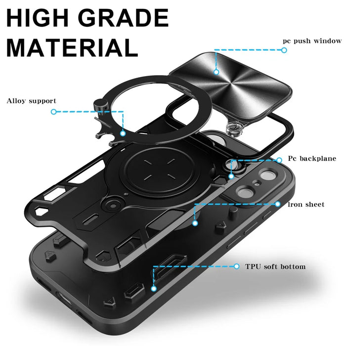 For iPhone 17 Pro Case TPU + PC Phone Cover with Kickstand , Slide Lens Window - Black - 7