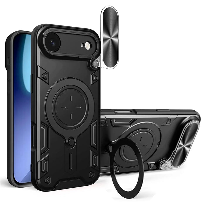 For iPhone Air Case TPU + PC Phone Cover with Kickstand , Slide Lens Window - Black - 1