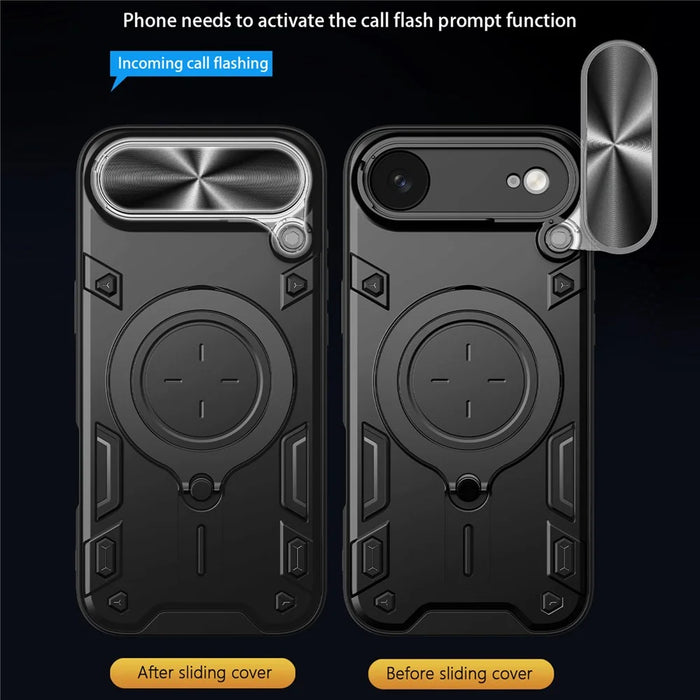 For iPhone Air Case TPU + PC Phone Cover with Kickstand , Slide Lens Window - Black - 5